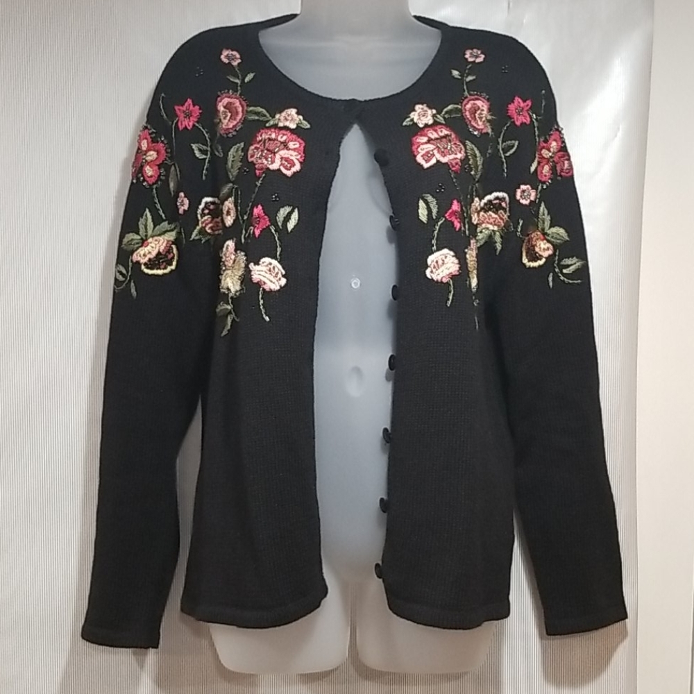 SWEATER: Embroidered beaded sweater cardigan